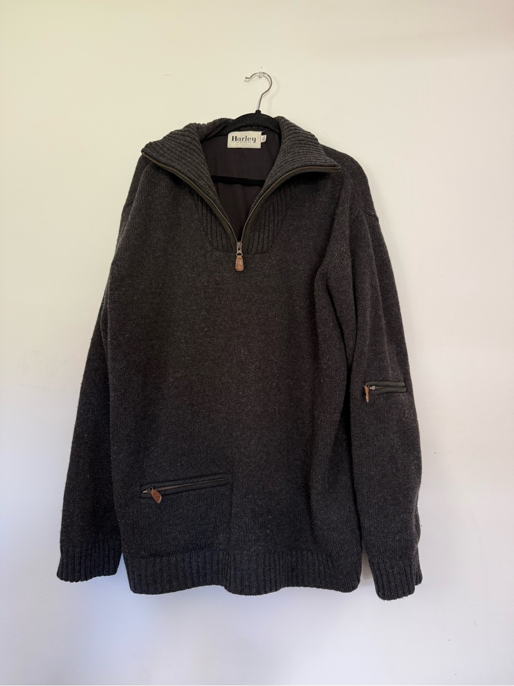 Harley of Scotland Gray Wool Quarter Zip Heavyweight Pullover Sweater Mens XL